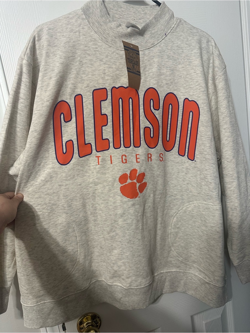 Rivalry Threads Heather Gray Sweatshirt with Orange and Purple Clemson Graphics